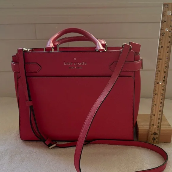 Kate Spade New York Staci Satchel Crossbody Bag Medium Size - Ruby Pink Leather - Picture 3 of 15
